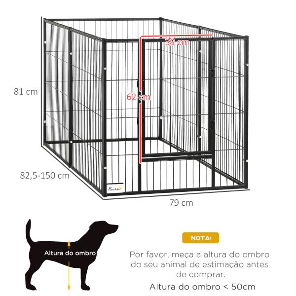 Parque para Cães de 6 Painéis com Largura Ajustável e Estrutura de Aço 82,5 - 150x79x81 cm Preto
