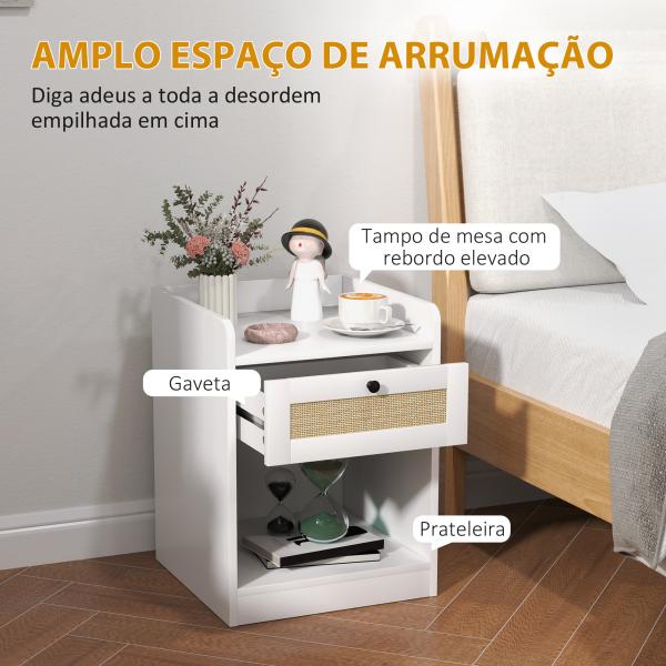 Conjunto de 2 Mesas de Cabeceira Mesas de Cabeceira para Dormitório com Gaveta em Vime 40x40x53 cm Branco