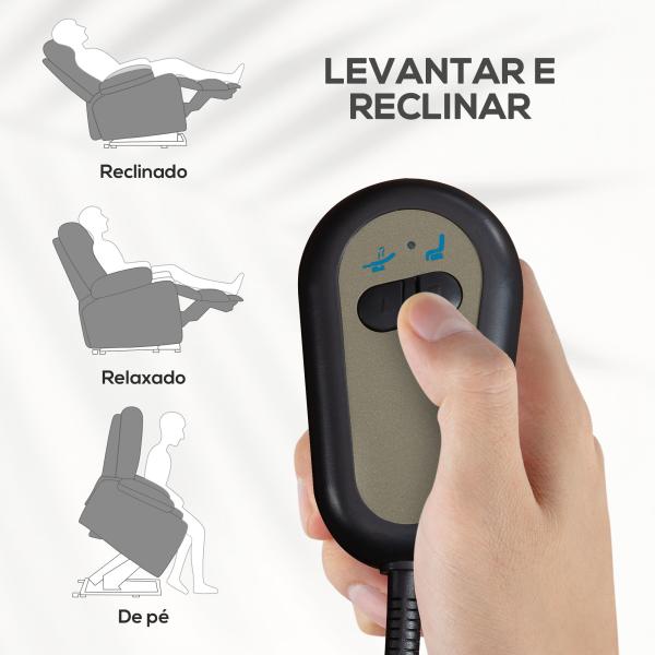 Poltrona Relax Reclinável Elétrica Poltrona Levanta Pessoas com Controlo Remoto e Bolso Lateral 66x90x96 cm Cinza