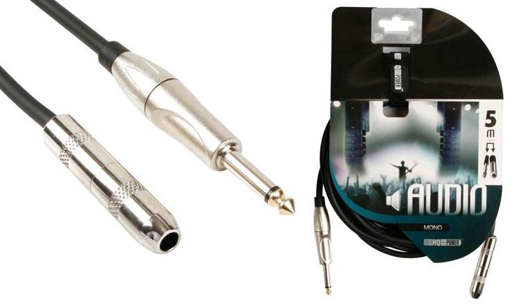 Cabo Jack 6,3mm Macho - Jack Fêmea 6,3mm Mono (5 mts) - HQ POWER