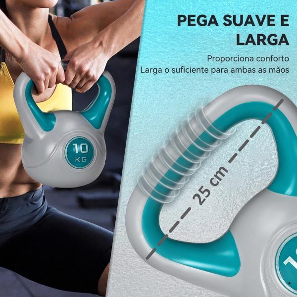 Kettlebell 10kg Peso Russo com Revestimento de PU e Enchimento de Areia para Treinamento 22x16x26cm Azul e Cinza