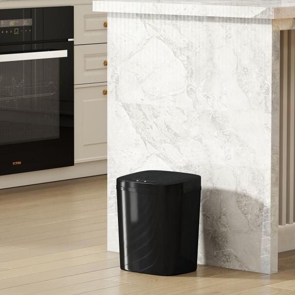 Balde de Lixo Automático 15L com Sensor Infravermelhos e Modo Manual Anel de Retenção Antimarcas 27,6x21,4x33,5 cm Preto