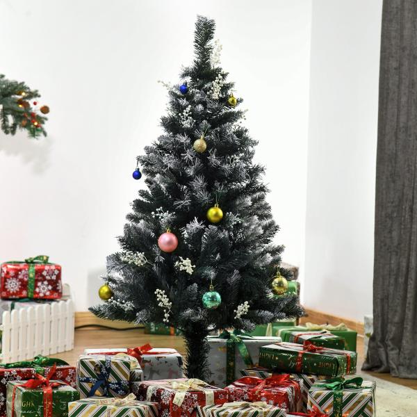 Árvore de Natal Automática 120 cm com 222 Ramos 28 Decorações Suporte em Aço Base Dobrável e Removível Verde