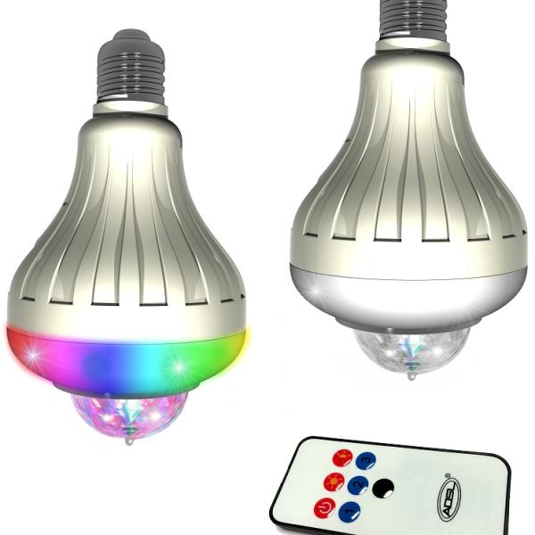 Lampada LED RGB E27 c/ Duplo Efeito de Luz Rotativo - PartyFunLights