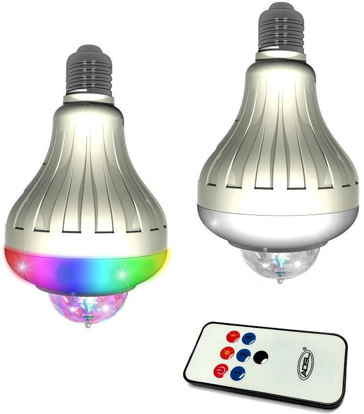 Lampada LED RGB E27 c/ Duplo Efeito de Luz Rotativo - PartyFunLights
