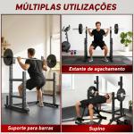 Suporte Ajustável para Barras de Pesas com Segurança Reforçada Carga até 300 kg Altura Regulável 48 - 135/45 - 85 cm Preto