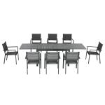 Conjunto de Jardim Refeição de 9 Peças com Mesa Extensível 8 Cadeiras Empilháveis 135 - 270x89x74cm Cinza