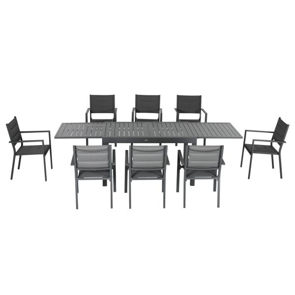 Conjunto de Jardim Refeição de 9 Peças com Mesa Extensível 8 Cadeiras Empilháveis 135 - 270x89x74cm Cinza