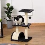 Arranhador para Gatos Médio de 3 Níveis com Postes de Sisal Placa para Arranhar e Bola Suspensa 40x35x72 cm Cinzento Escuro