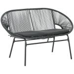Sofá Acapulco de 2 Lugares com Apoios de Braço Almofada e Estrutura de Aço para Jardim Terraço Pátio 132x72x83 cm Preto