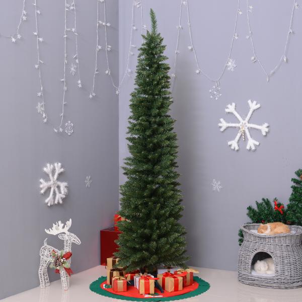 Árvore de Natal Artificial 210cm Ignífugo com 499 Pontas de Ramo PVC Decoração de Natal para Interiores Verde