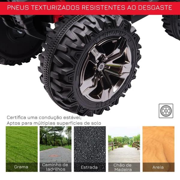 Quadriciclo Elétrico 12V para Crianças de 3 - 5 Anos com Farol Música Pneus de Suspensão Botões Avance e Retrocesso Veículo Elétrico a Bateria 100x65x73cm Vermelho
