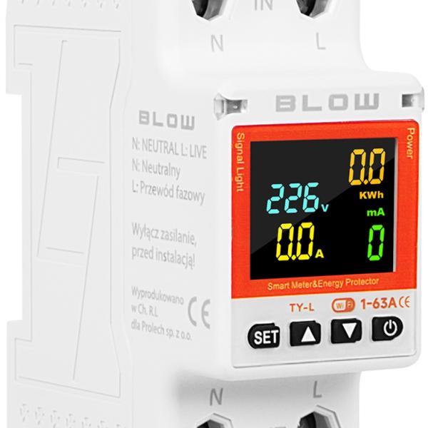 Medidor Digital Custos Energia Inteligente 63A Wi - Fi TUYA p/ Calha DIN - BLOW