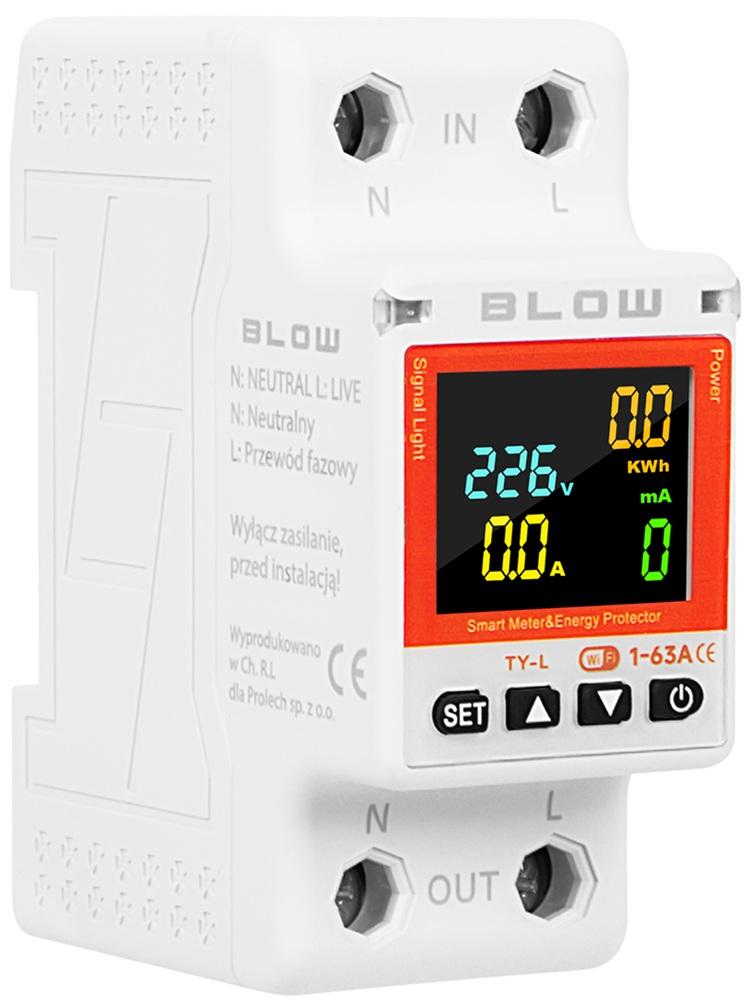 Medidor Digital Custos Energia Inteligente 63A Wi - Fi TUYA p/ Calha DIN - BLOW