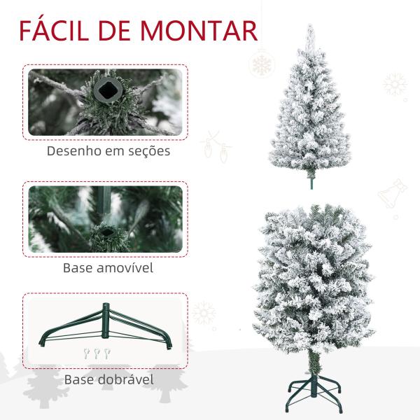 Árvore de Natal Artificial Coberta de Neve 150 cm com 317 Ramos e Suporte de Metal Árvore Natalícia para Sala Interior Verde