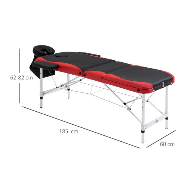Marquesa de Massagem Dobrável e Portátil com Altura Ajustável e Apoio para a Cabeça 210x81x62 - 85 cm Vermelho e Preto