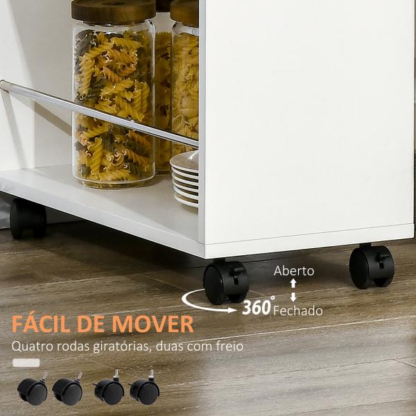 Carrinho de Cozinha com 1 Gaveta e 2 Prateleiras Abertas Carrinho de Cozinha Auxiliar cm Rodas 25x50x85cm Branco