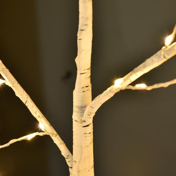 Árvore de Bétula 150cm de Altura com 210 Luzes LED em Branco Quente Ramos Flexíveis e Base para Decoração de Festas Aniversários Casamentos 20x20x150cm Branco