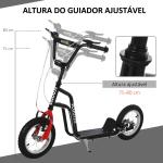 Trotinete para Crianças com Guiador Ajustável em Altura Travão Duplo e Estrutura de Aço 120x58x75 - 80 cm Preto