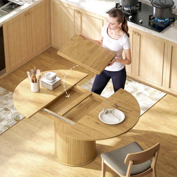 Mesa de Refeição Extensível Redonda para 6 - 8 Pessoas com Base Estriada para Sala de Estar 110 - 150x110x75 cm Madeira