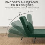 Sofá Cama Sofá Convertível em Cama de 2 Lugares Dobrável com Encosto Ajustável em 5 Níveis e 2 Almofadas 102x73x81 cm Verde