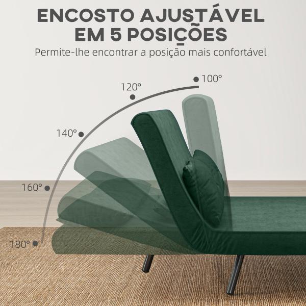 Sofá Cama Sofá Convertível em Cama de 2 Lugares Dobrável com Encosto Ajustável em 5 Níveis e 2 Almofadas 102x73x81 cm Verde