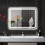 Espelho de Casa de Banho com Luz LED 80x60 cm Bluetooth 3 Cores de Luz Relógio Digital Função Antiembaciamento Memória Prata
