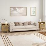 Conjunto de 2 Mesas de Cabeceira com Portas de Vime e Prateleira Aberta Mesa Auxiliar 39x35x60 cm Madeira