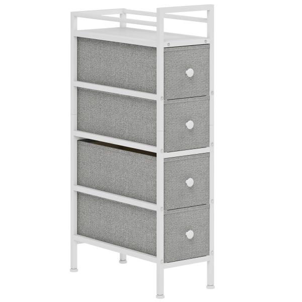 Móvel de Arrumação Estreito com 4 Gavetas de Tecido para Espaços Pequenos 20x43x81,5 cm Cinzento Claro