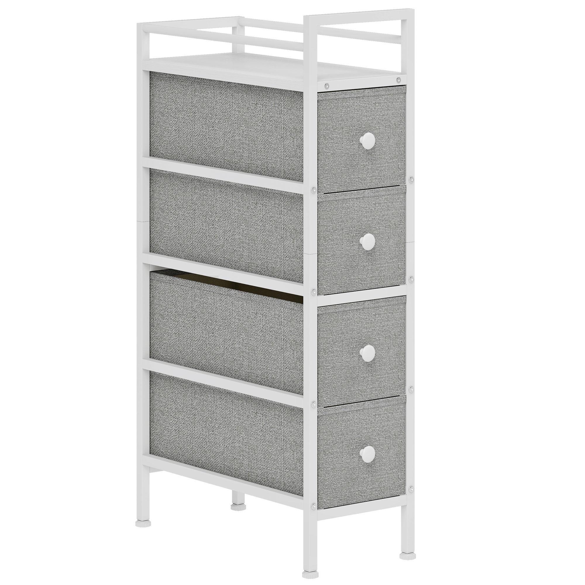 Móvel de Arrumação Estreito com 4 Gavetas de Tecido para Espaços Pequenos 20x43x81,5 cm Cinzento Claro