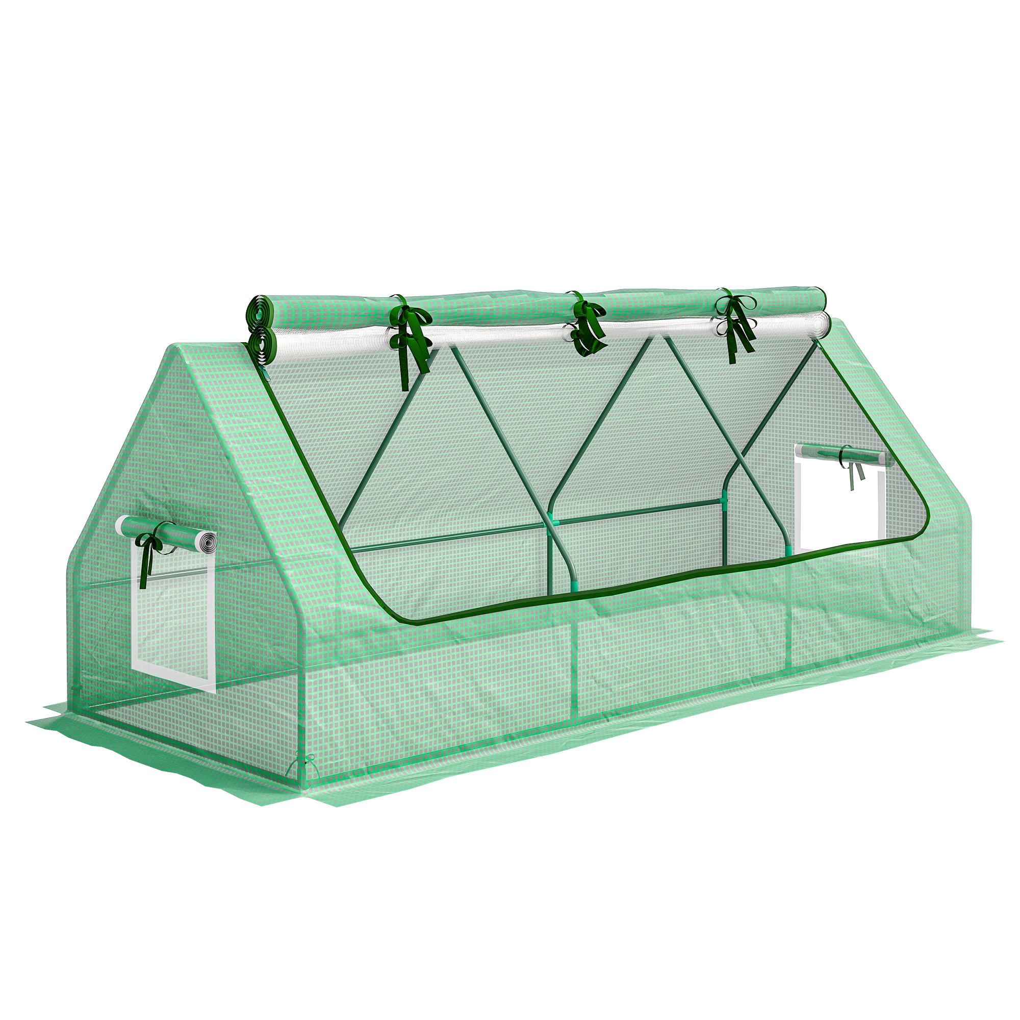 Estufa de Jardim Mini Estufa 240x90x90 cm com Janelas de Malha e Estrutura de Aço para Cultivar Verduras e Flores Verde