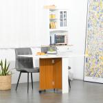 Mesa de Sala de Jantar Dobrável com Rodas Mesa Multifuncional para Sala de Jantar 120x80x73cm Branco e Teca