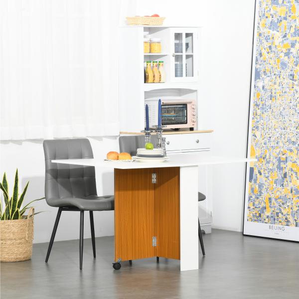 Mesa de Sala de Jantar Dobrável com Rodas Mesa Multifuncional para Sala de Jantar 120x80x73cm Branco e Teca