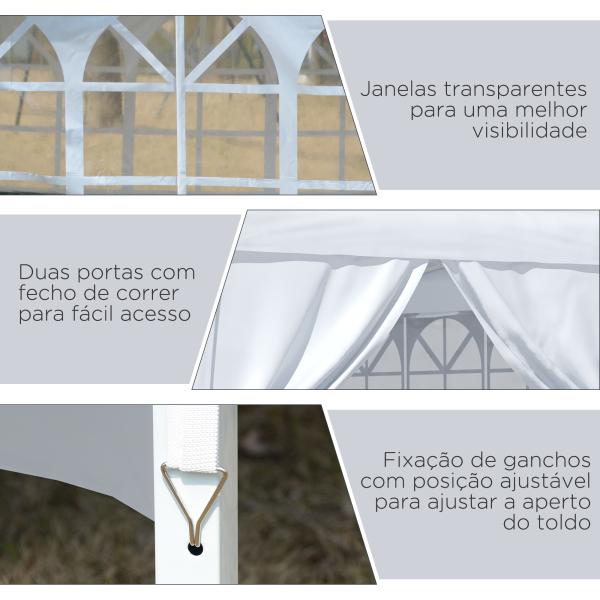 Tenda de Jardim com Paredes Laterais Amovíveis Janelas Porta com Zíper e Bolsa de Transporte 295x295x196 - 258 cm Branco