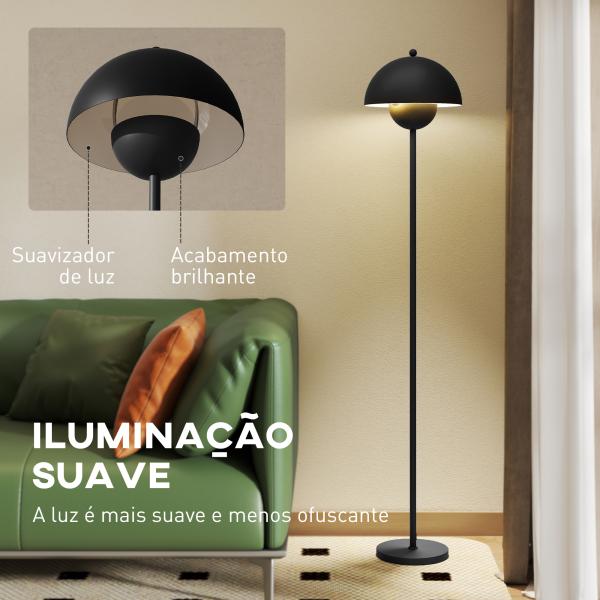Candeeiro de Pé Moderno com Ecrã em Forma de Taça Refletora de Luz Interruptor de Pé Suporte E27 sem Lâmpada Ø35x155 cm Preto