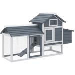 Galinheiro de Madeira para Exterior Gaiola para 2 - 3 Galinhas com Cercado de Arame Teto Abatível Caixa Ninho Bandeja Removível e Rampa 150,5x54x87cm Cinza e Branco