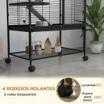Gaiola para Animais Pequenos de 4 Níveis com Rodas Rampa Comedouro Bebedouro e Bandeja Removível 78x45,5x136 cm Preto