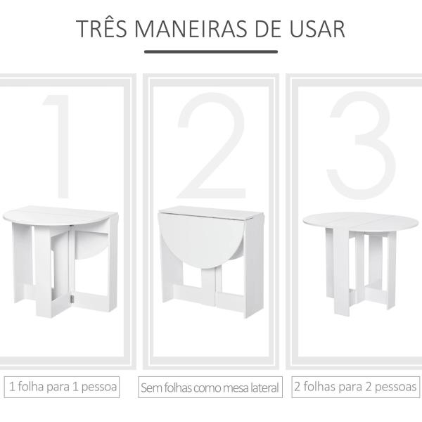 Mesa de Sala de Jantar Dobrável com 2 Laterais Mesa Auxiliar de Madeira para Cozinha Sala de Estar 104x76x73,7 cm Branca