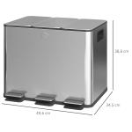 Balde de Lixo de Cozinha com 3 Compartimentos 3x10L com Pedais Tampas com Fechamento Suave e Cubo Amovível 49,6x34,5x38,6 cm Prata