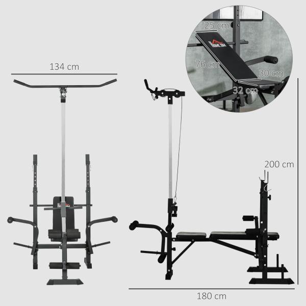 Banco de Pesos Multi Funcional Banco de Musculação Ajustável em 6 Posições 180x134x200cm Prata e Preto