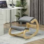 Cadeira Ergonómica de Joelhos com Almofadas Acolchoadas Estrutura de Madeira para Melhor Postura Escritório 55x85x55 cm Cinzento