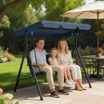 Baloiço de Jardim Exterior de 3 Lugares com Toldo Ajustável e Estrutura de Aço 172x118x153 cm Azul - Marinho