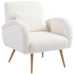 Poltrona em Tecido Teddy com Almofada Lombar Amovível e Pés Metálicos Efeito Madeira para Quarto, Creme