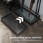 Suporte para Guarda - Chuva Moderno Retangular com 24 Ganchos 21 Espaços e Bandeja Recolhedora de Gotas 50x24x68 cm Preto