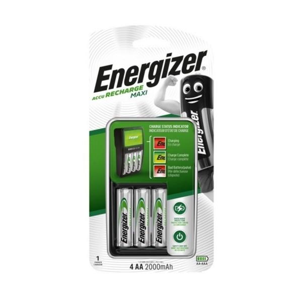 Carregador + Pilhas Recarregáveis Energizer Maxi Charger AA AAA HR6 (4 Unidades)