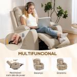 Poltrona de Massagem Reclinável até 145° com 8 Pontos de Massagem por Vibração Função de Aquecimento 82x99x103 cm Creme