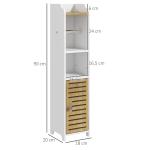 Armário Casa de Banho Moderno com Prateleiras e Suporte para Papel Higiénico 18x20x90 cm Branco e Madeira