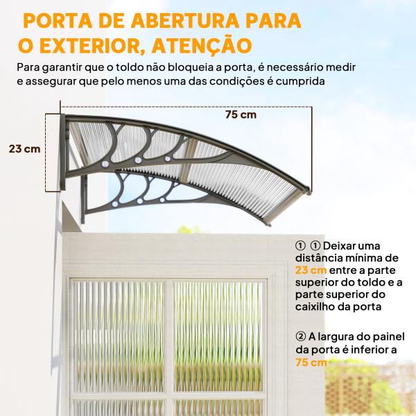 Marquise para Portas e Janelas 100x75 cm Toldo de Proteção contra Sol e Chuva com Cobertura de Policarbonato e Barra de Alumínio Transparente