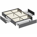 Cama de Casal 140x190 cm Estrado com 3 Gavetas e Estrutura Metálica Suporta 363 kg Cinzento