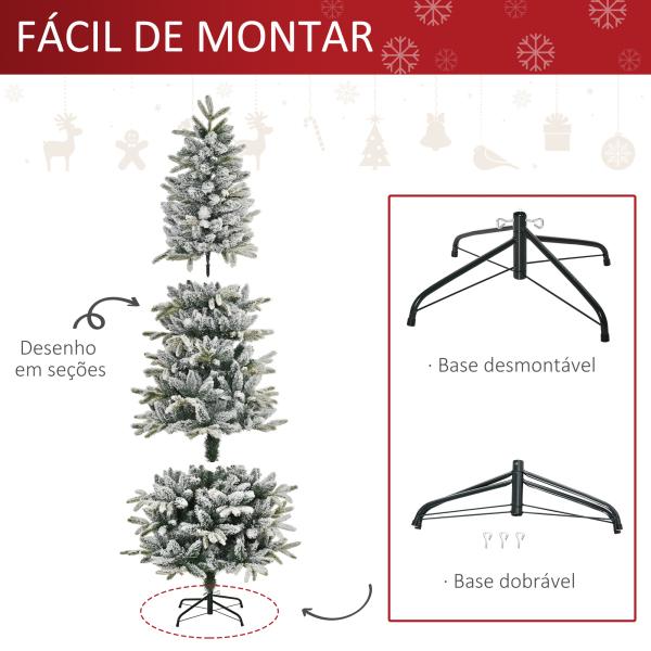 Árvore de Natal Ø95x210cm Neve Artificial com 784 Pontas de Ramos Ignífugos e Suporte de Aço Decoração de Natal para Interiores Verde e Branco